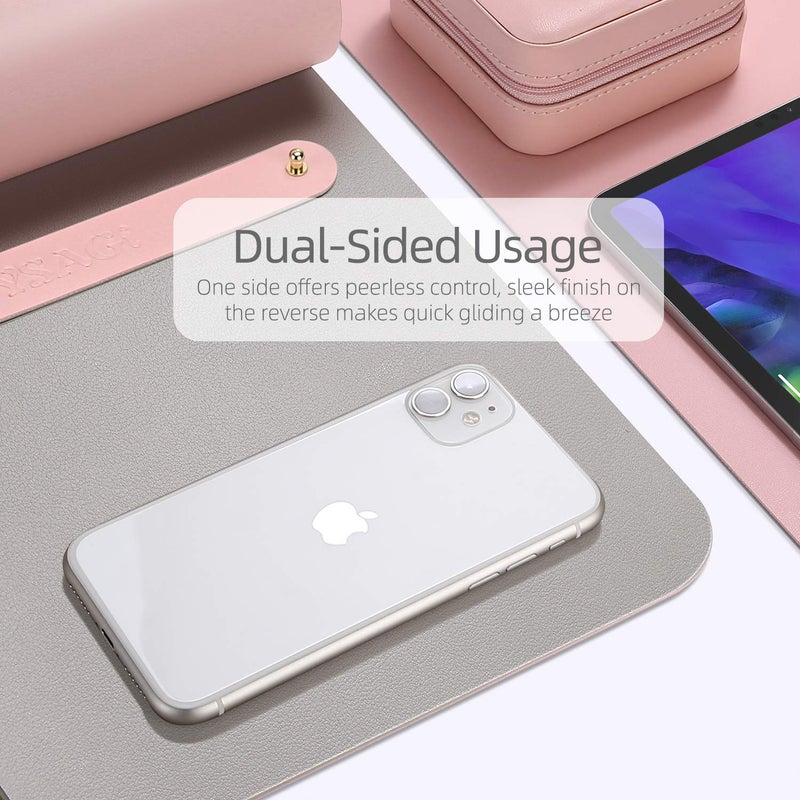 YSAGi Dual-Sided Desk Pad Protector, Desk Mat with Non-Slip - Waterproof PU Leather Office Desk Blotter for Mouse, Keyboard, Writing (23.6" x 13.7", Pink) - Image 3